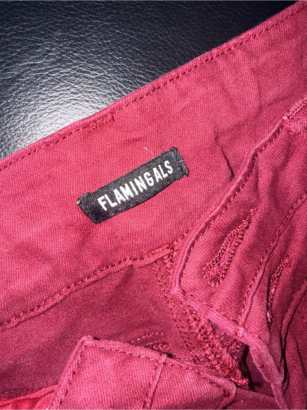 Boot-Cut Distressed High-Rise Pants in Raspberry - Picture 5 of 8